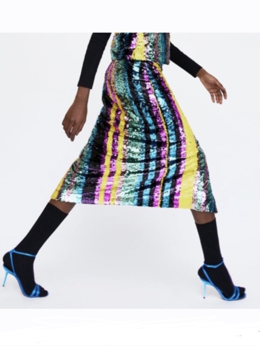 ZARA Multi-Color Sequin Midi Pencil Skirt